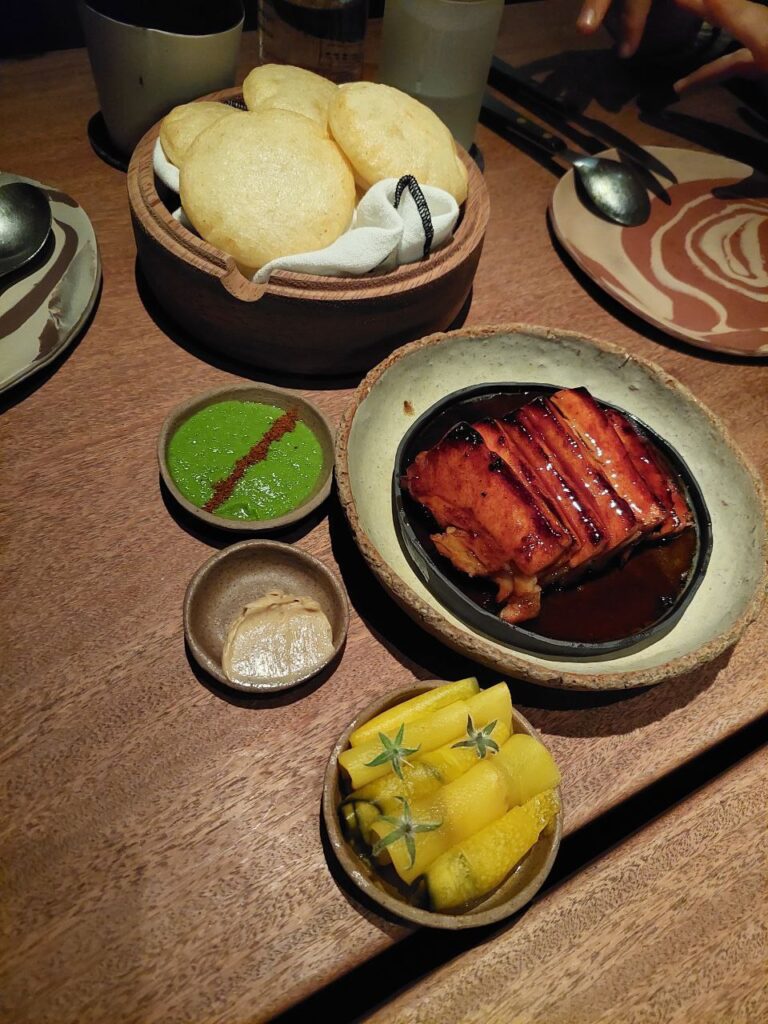 Glazed Pork Belly and Arepas  at Merito restaurant